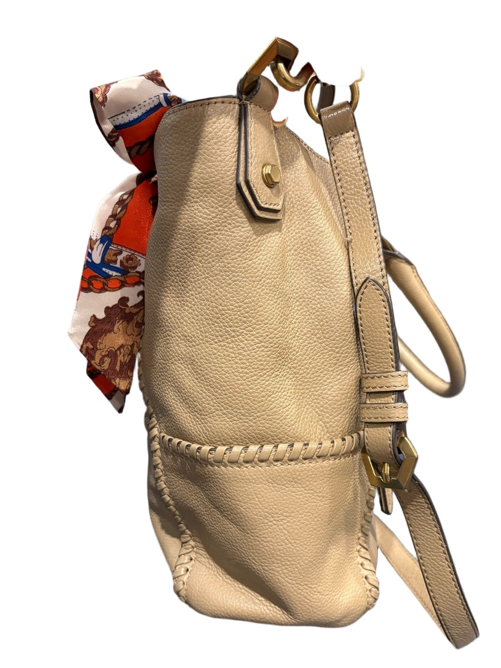 Oryany Pebbled Leather Satchel Crossbody Bag Beige/Taupe Whipstitch EUC - Picture 4 of 16